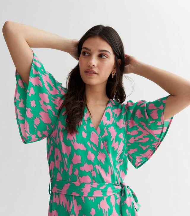 green emerald velvet dress Pink & Green Tropical Print Halter Midi Dress- All Dresses main image 1