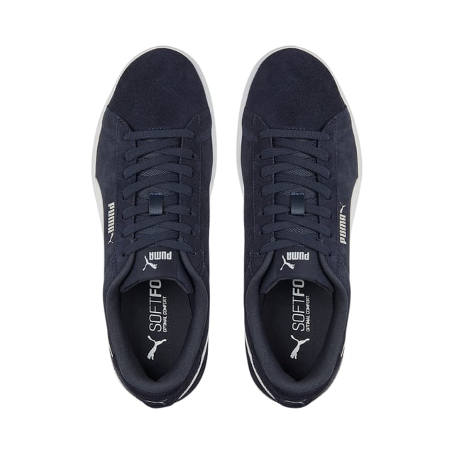 PRODUCT STORY: The tennis-inspired Smash is back and better than ever, featuring its classic silhouette, with long, clean lines, and an updated padded collar and sockliner. FEATURES & BENEFITS: LWG: The leather sourced in this product comes from environmentally responsible leather manufacturing and is audited and certified via the Leather Working Group protocol; SOFTFOAM+: Step-in comfort sockliner designed to provide soft cushioning thanks to its extra thick heel.DETAILS: Suede upper; Updated eyestay design; Stitched-through and padded collar; Lace closure for a snug fit; PUMA No. 1 Logo on tongue; PUMA No. 2 Logo on quarter; PUMA Formstrip on medial and lateral sides; PUMA Cat Logo on heel; Lining: Textile; Outsole: Rubber; Upper: Leather; Sockliner: Textile.
