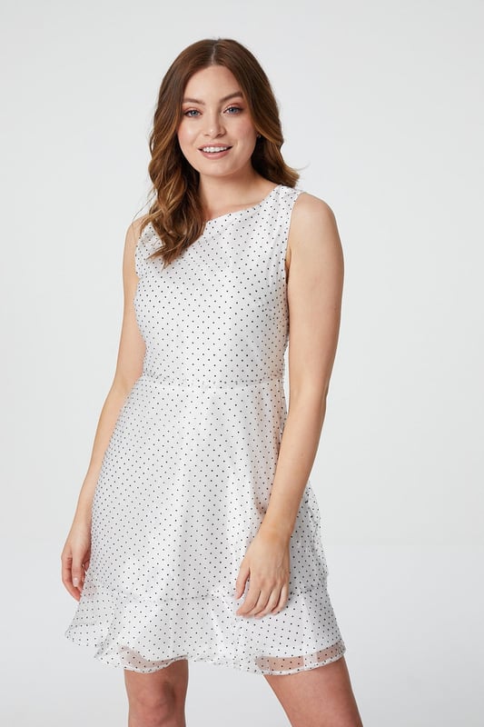 Round neck polka sales dot skater dress