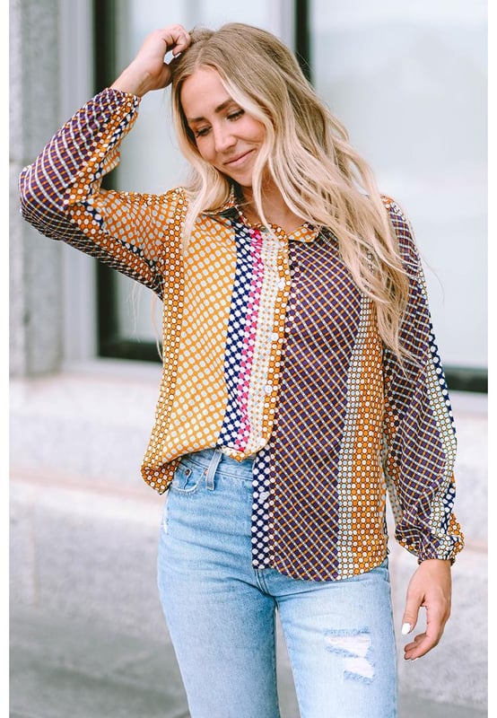 Dot Print Long Sleeve Button Down Shift Shirt
  Made from Quality fabric
  Flattering fit
  Elegant dot print
  Button-down closure
  Long sleeves
  Suitable for casual and formal occasions
  Versatile and easy to style
  Perfect for any fashion-forward woman
Material: 100% Polyester