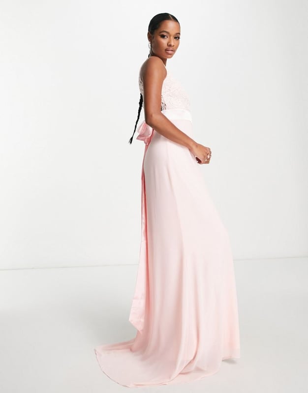 Tfnc maxi bridesmaid dress with scalloped lace and open back hotsell