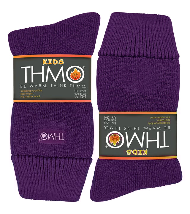Keeping your little ones warm, comfortable and protected when they're outside is important. That's why we've designed THMO Kids Thermal Socks. The perfect pair to keep your Children’s feet nice and cosy. These socks have a stretchy comfort top that moulds to their leg to reduce constriction rings and tightness, which allows for regular circulation. As well as all day comfort, these socks feature a cushioned foot bed providing feet with an extra layer of support. They have been double brushed on the inside to maximise warmth by trapping warm air and keeping it close to their feet and legs. This inner brushing also softens the inside of the sock making it a great choice for keeping them warmer for longer. The ribbed welt at the top of the sock has been designed to rest to the natural contours of their legs. This wide soft top provides all day comfort and will reduce the chances of nasty constriction rings developing around their legs. These Children’s Thermal Socks come in 4 colour options: Black, Navy, Fuchsia, Purple. They also come in 3 kids size options: 9-12 UK, 12-3 UK and 4-5.5 UK, The THMO badge is also heat transferred onto the side of the socks. These socks come in 4 different colours and are made from 93% Acrylic, 6% Polyamide, 1% Elastane. They are available in 3 Children’s sizes 9-12 UK(27-30 EUR 10-1 US), 12-3 UK (30-36 EUR, 13-4 US) and 4-5.5 UK(37-38.5 EUR, 5-6.5 US). They are machine washable at 40.