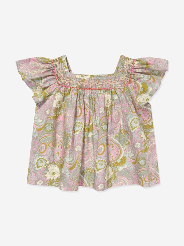 Bonpoint depict whimsical portraits in their beautifully crafted French designs. This girls Clair short sleeve t-shirt is a captivating choice. Crafted in light purple cotton showcasing a colourful floral pattern, embroidery on the front, wide short sleeves and a straight hem. 100% Cotton