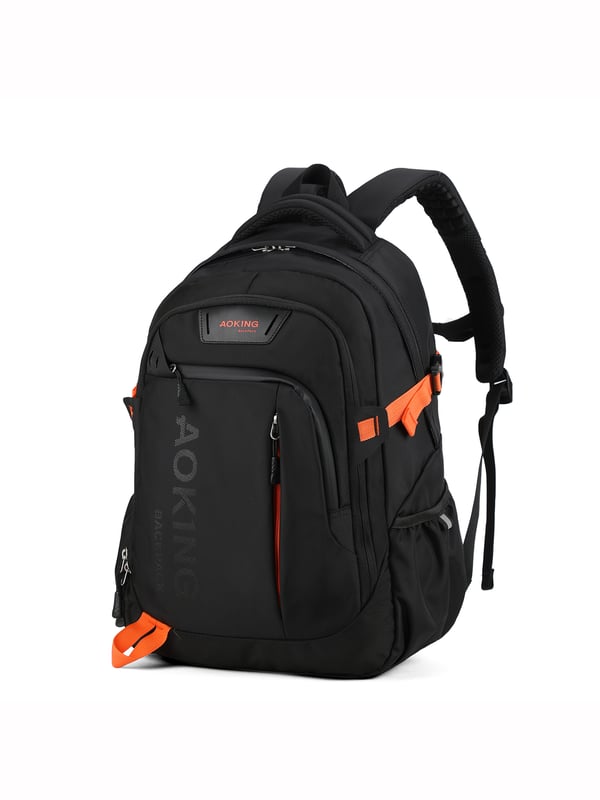 Mochila unisex. El cierre es con cremallera. Los bolsillos internos son uno abierto. Hay tres bolsillos externos con cremallera y dos laterales abiertos. Falta la correa para el hombro. El asa es de tela. Hay un compartimento interno. El material exterior es poliéster. Internamente está forrado en poliéster. Medidas: 32x18x45 cm. Producto de moda