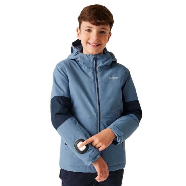 100% Polyester. Filling: Midweight. Design: Colour Block. Trim: Reflective. Fabric Technology: Breathable, DWR Finish, Insulating, Isotex 10000, Quick Dry, Thermo-Guard, Waterproof, Windproof. 3 Brightness Modes, Built In Torch, Taped Seams. Neckline: Hooded. Sleeve-Type: Long-Sleeved. Cuff: Touch Fastening Tab. Pockets: 2 Lower Pockets, Zip. Fastening: Full Zip. 10000g/m²/24hrs. Sustainability: Made from Recycled Materials. 13 Years: 32 in. 15 Years, 15-16 Years: 36 in. 3-4 Years: 22.5 in. 7-8 Years: 26 in. 11-12 Years: 31 in. 9-10 Years: 28.5 in. 5-6 Years: 24 in. 14 Years: 33 in.