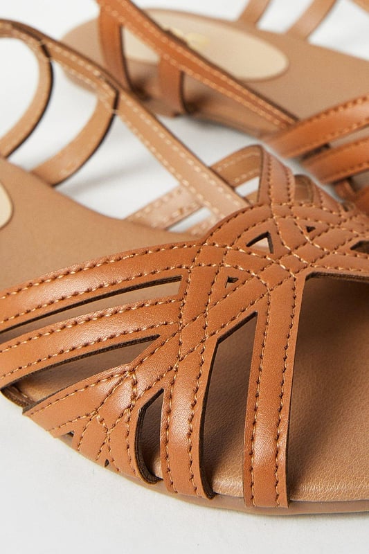 Fiona Lattice Peep Toe Slingback Flat Sandals