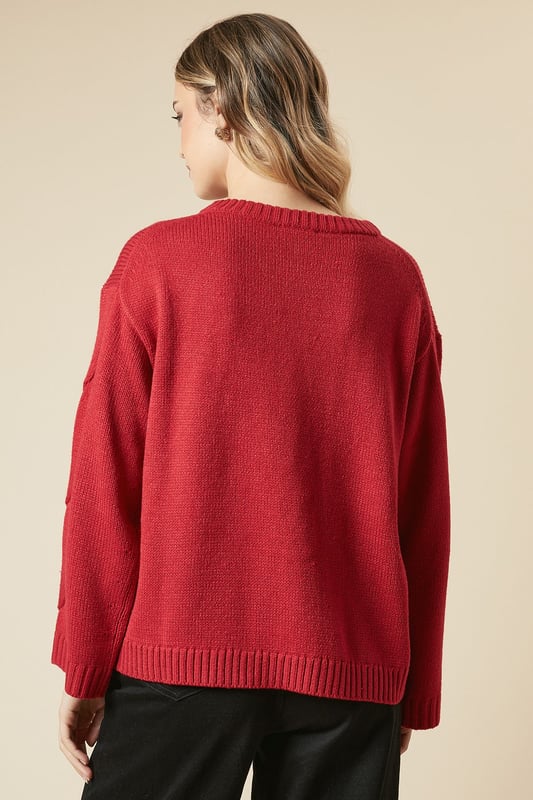 Centre Front Cable Design Crew Neck Jumper