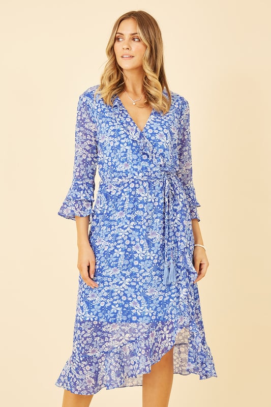 Floral frill wrap dress sales