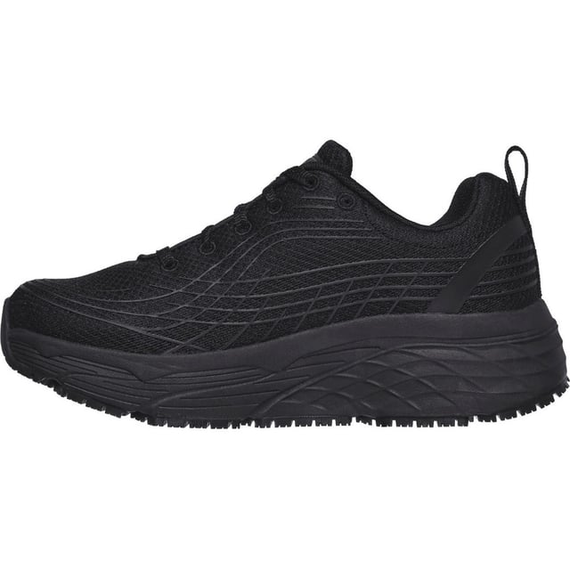 Experience maximum comfort with the safety you can depend on in the Work Relaxed Fit: Skechers Max Cushioning Elite™SR shoe. This slip-resistant work sneaker features a lace-up front in a durable mesh knit fabric and synthetic upper.