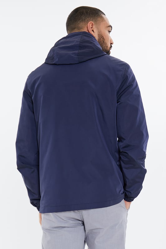 Navy 'Capture' Lightweight Zip Through Hooded Mac