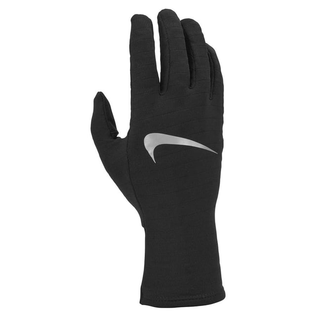 Material: Nylon, Polyester, Polyurethane, Spandex, Viscose. Articulated Finger. Cuff: Fitted. Fabric Technology: Nike Sphere, Therma-Fit. Design: Reflective, Swoosh. Flexible. Touchscreen Ability.