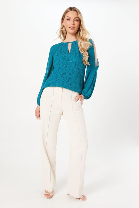 Featuring a delicate lace fabric and elegant chiffon sleeves, this top is not only stylish but also comfortable to wear. This is the perfect top to wear for any occasion! Stay on-trend and express your unique style with this Premium Lace  Sleeve Top.