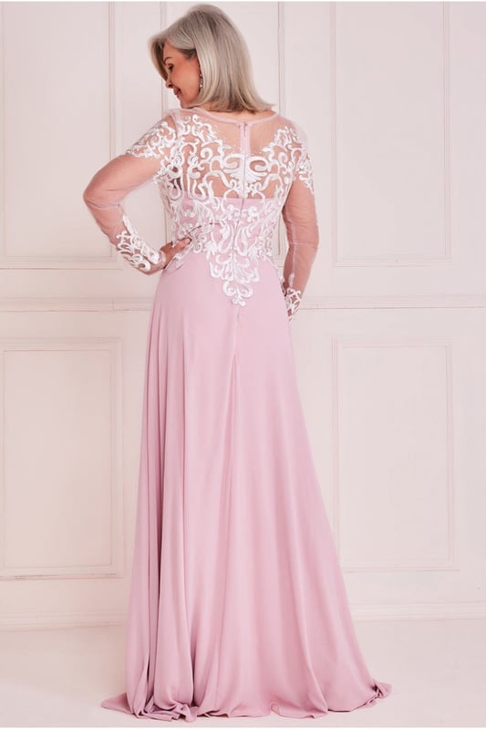 Mesh & Lace Embroidered Bodice Maxi