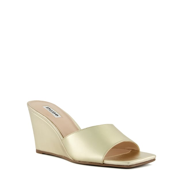Ladies gold wedge mules best sale