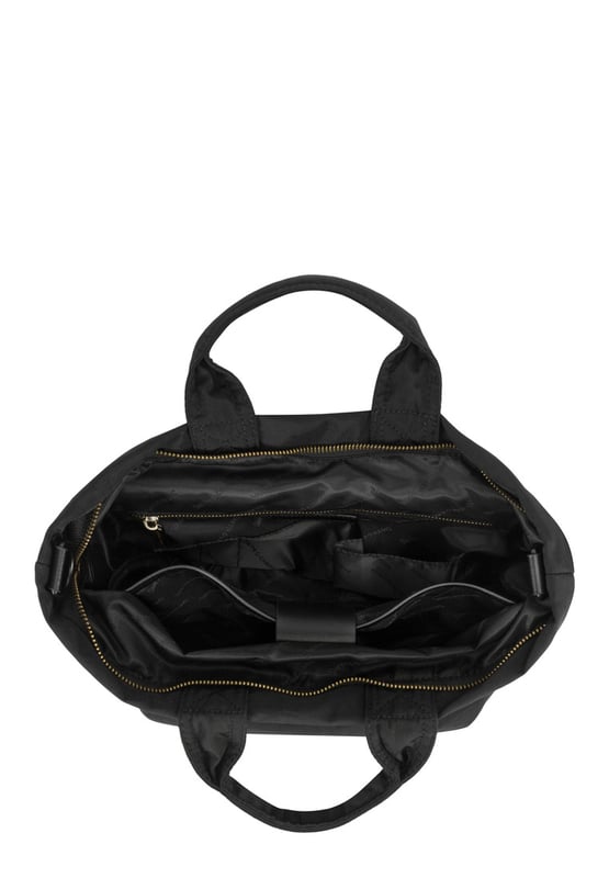 Made from our signature nylon, the Portrait Nylon Tote is the perfect way to carry all your everyday essentials. Featuring a padded carry handle and adjustable crossbody strap with a clip off function. Features: , Zip top opening, Front oversized flap over zip pocket, Rear zip pocket, SMITH & CANOVA antique brass logo, Branded antique brass zips, Padded grab handle, Adjustable crossbody strap (detachable), Internal 15 inch padded laptop sleeve, Internal zip pocket, 2 Internal mobile phone slip pockets - fits normal and plus size smart phones, 2 Internal pen slip pockets Style Ref: 92682 BLACK