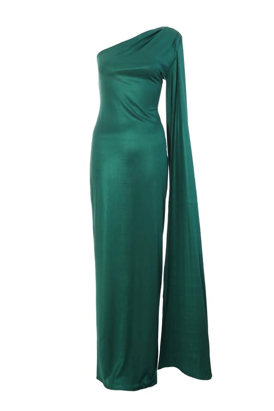 Green Drape Sleeve Maxi Dress
