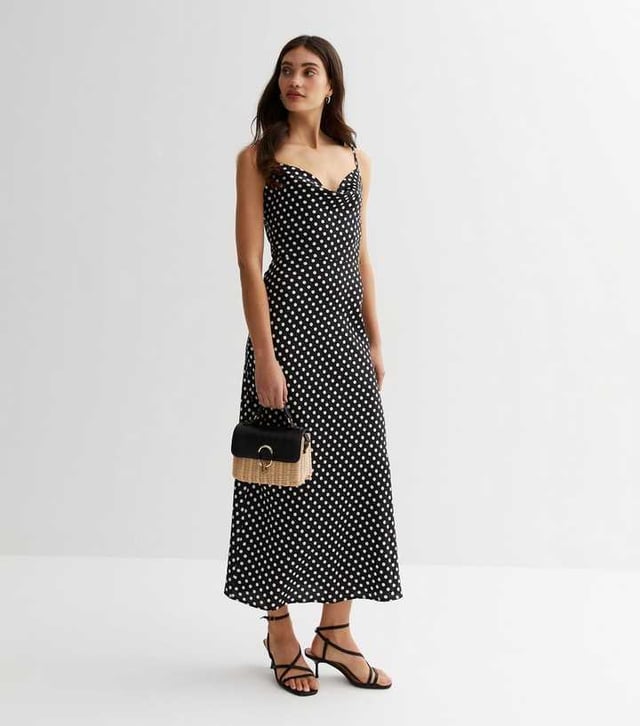 Polka dot cowl neck dress shop