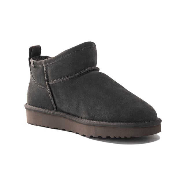 Fashionable mini boot to stay up to date with the latest trends.
 Soft premium genuine Australian Sheepskin wool lining.
 Full leather Suede upper - Water Resistance.
 Unique fully moulded insole with support - all sheepskin lined footbed - extremely comfortable.
 Sustainably sourced and eco-friendly processed.
 Rubber High-density EVA blend outsole - making it lighter, softer and more durable.
 Double stitching and reinforced heel.
 Sheepskin breathes allowing feet to stay warm in winter and cool in summer.
