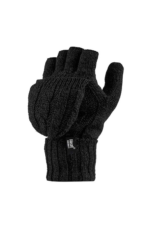 Here’s the very latest addition to the Heat Holders range – beautifully soft, fabulously warm ladies Heat Holders 2.3 Tog Heatweaver Yarn Fingerless Gloves with Converter Mitt. These mitten-style Gloves offer you the best of both worlds, with open-ended fingers for when you need a delicate touch, such as delving in your purse or texting, and warm mitten caps to slip back over in an instant! These pretty cable knit Gloves have Heat Holders yarn for superb insulation and moisture wicking, along with Heatweaver insulation, a silky plush fur-like lining that effectively maximises the amount of warm air held against your skin. The Heat Holders cuff is extendable, unfolding to create long protective cuffs sleeves that hugs the wrist for extra warmth and insulation.