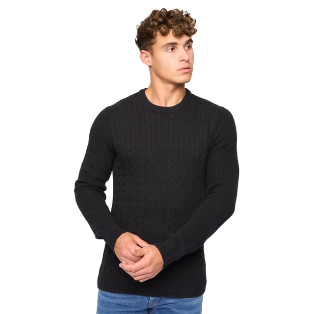 Crosshatch Mens Kabstars Cable Knit Pullover (Black)