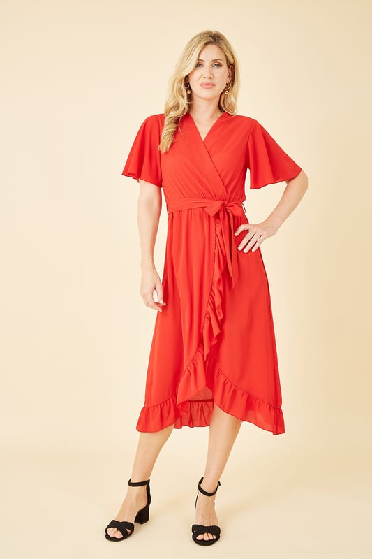 Wrap frill hem dress best sale
