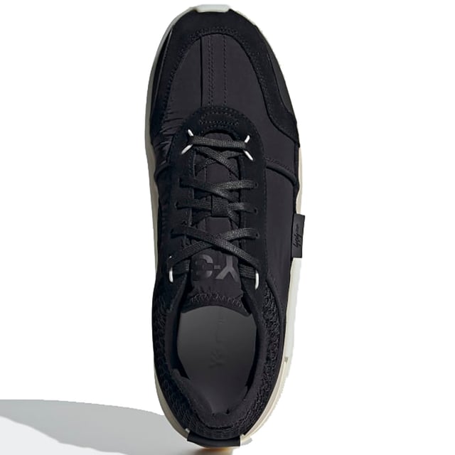 Mens Y-3 Ajatu Run Trainers in black cream.- Suede  double-layer textile and mesh upper.- Lace closure.- Lightstrike cushioning.- Collapsible feel.- Suede and mesh lining.- Rubber outsole.- Ref: GW8613