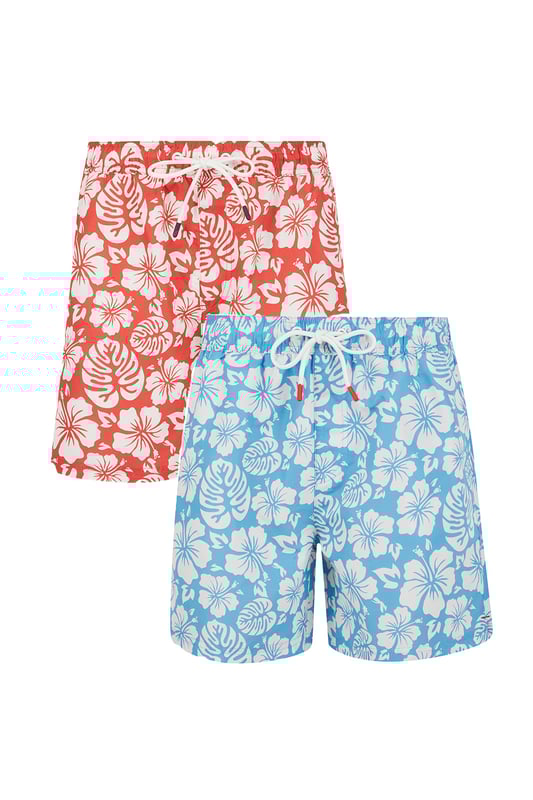 Swim in style with this two-pack of funky print swim shorts from Tokyo Laundry. Features an elasticated waistband, drawcord, side pockets, a back pocket and mesh brief inside. Made from a polyester microfibre to ensure high quality and durability.