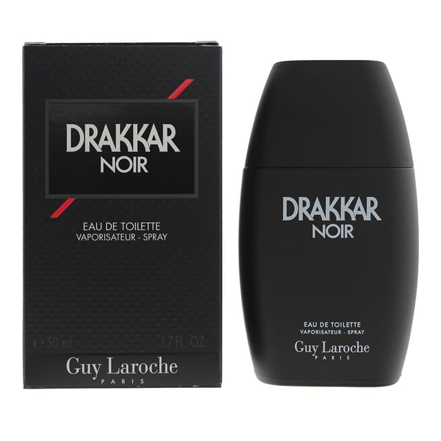 Drakkar Noir by Guy Laroche is an aromatic fougere fragrance for men. Top notes: lavender, lemon, bergamot, mint, rosemary, lemon verbena, basil and artemisia. Middle notes: juniper, coriander, cinnamon, angelica, wormwood, carnation and jasmine. Base notes: oakmoss, leather, fir, pine tree needles, sandalwood, vetiver, patchouli, cedar, amber and resins. Drakkar Noir was launched in 1982.