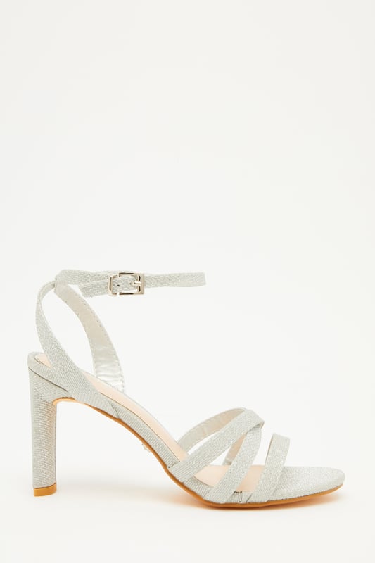 Silver heeled sandals wide fit on sale