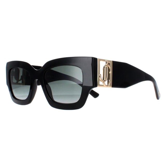 Jimmy Choo Square Womens Black Grey Gradient NENA/S  Sunglasses boast a square-style frame and are distinguished by their large metal branding on the hinges. These sunglasses offer a sophisticated and contemporary look, perfect for adding a touch of glamour to any outfit.