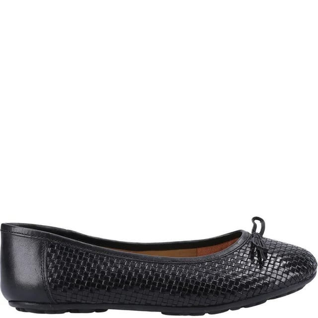 Hush Puppies Damen/Damen Ballerina Leder Pumps (Schwarz) Obermaterial: Leder, gewebt. Innenfutter: Halb gefüttert, Leder. Laufsohle: Markenartikel, Flexibel, Gummi. Gewebe Technologie: Leichtgewichtig. Schleife Detail. Flach. Schnitt: Niedrig. Design: Diamant. Zehenform: Rund. Verschluss: Zum Hineinschlüpfen.