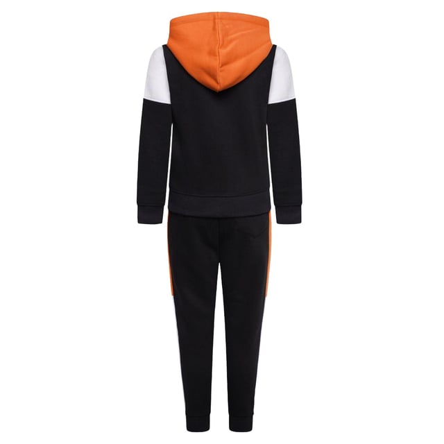 The Boys Sportswear Tracksuit Set is perfect for energetic boys. It is a two-piece set that includes a full-zip hoodie and matching sweatpants, which are ideal for casual and sporty activity. The hoodie has a smooth zipper closure, a comfortable hood, and a sophisticated colour-block design to make it look fashionable. The sweatpants have an elastic waistband and an adjustable drawstring for a secure and comfortable fit, as well as side pockets for convenience. This comfy tracksuit is perfect for every occasion, including school, outdoor play, or lounging at home, and it is machine washable too.