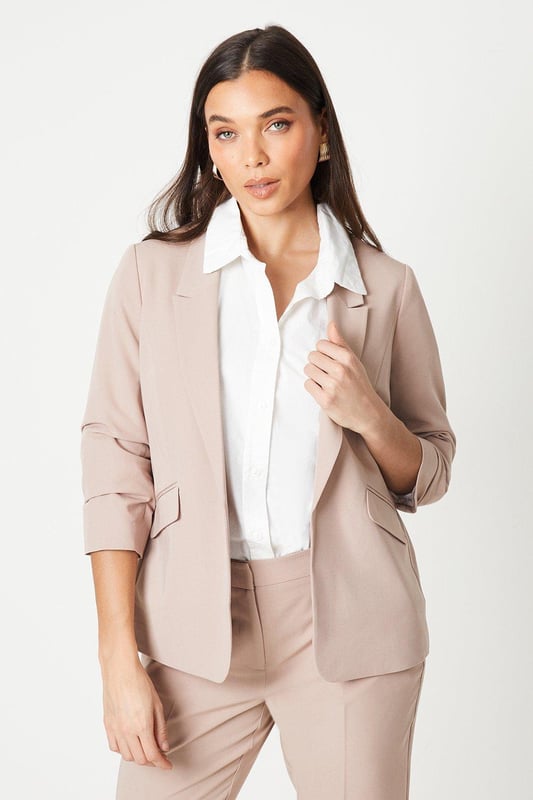 Petite ruched sleeve blazer outlet