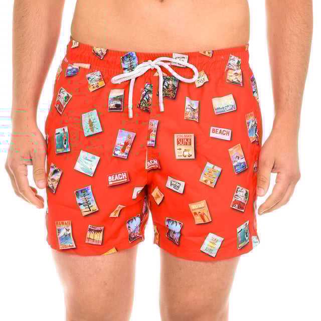 Short swimsuit with original design.
 Elastic rubber waistband, with drawstring.
 Two pockets on the sides
 Comfortable and breathable fabric.
 Pocket with button closure on the back.
 Seams seen in tone.
 Mesh lining.
 Composition: 100% polyester
 Care:
Wash at max temperature 40ºC.
 -Do not use bleach.
 -Supports dry cleaning.
 -Allows you to use a dryer.
 -Iron at max temperature. 130ºC.