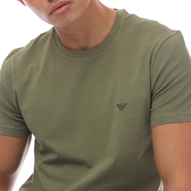 Mens Emporio Armani 2 Pack of Loungewear T-Shirts in navy green.- Crew neckline.- Short sleeves.- Branding on chest.- Straight hem.- 100% Cotton.- Ref: 11126772075836