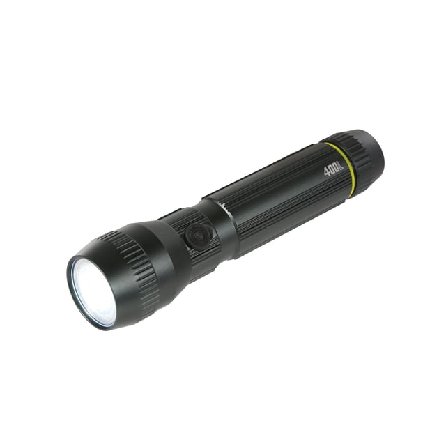 84% Aluminium, 7% Acrylic, 5% Thermoplastic, 4% Rubber. Bright Beam, CREE Technology. AA Battery. 400lm. Contents: Battery Included.