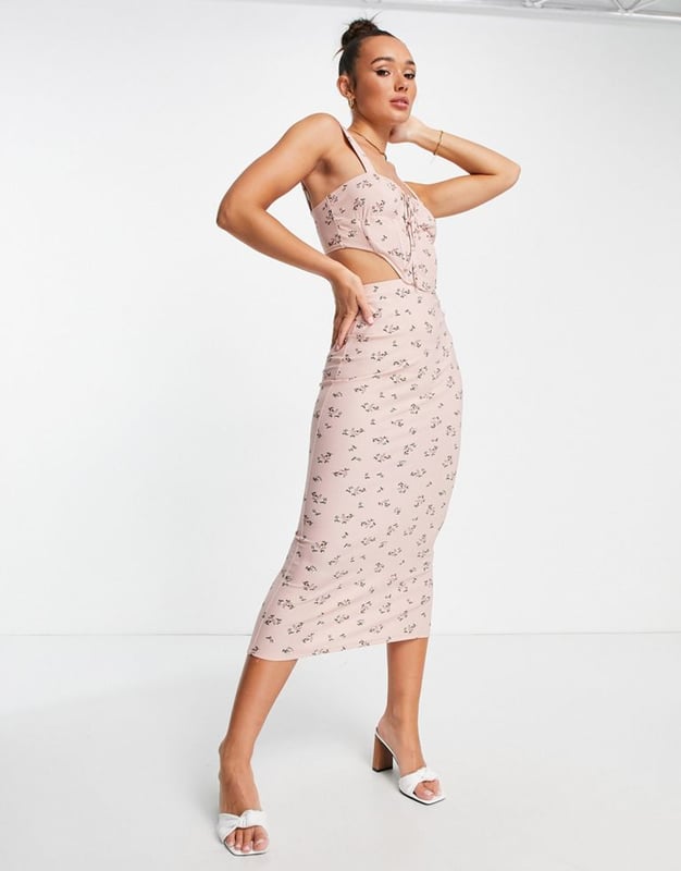 Sybil Baby Pink A-Line Corset Midi Dress main image 1