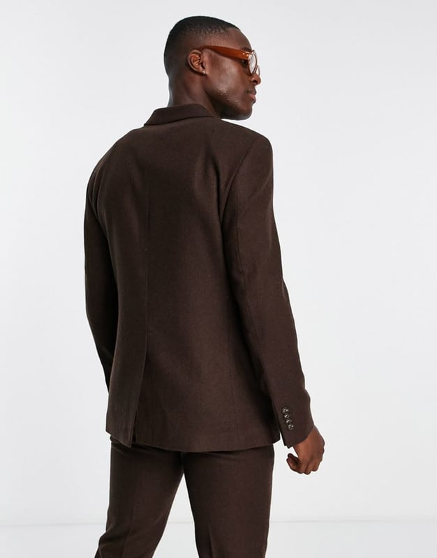 Topman skinny two button wool mix suit jacket in brown