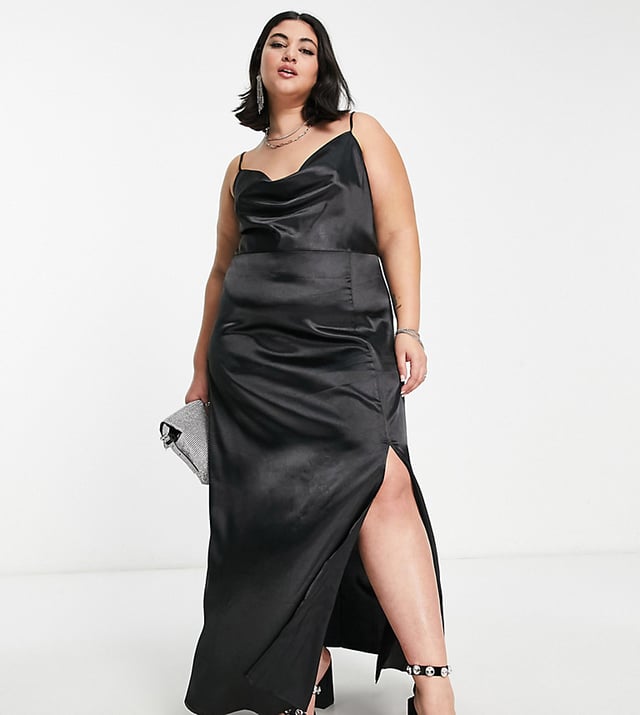 Urban Threads Plus maxi dress with cowl neck and side slit in black