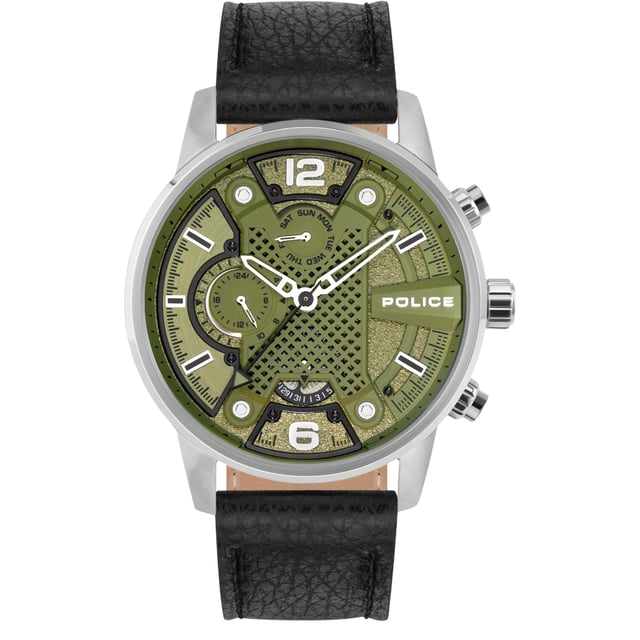 POLICE PEWJF2203305 Uhr Mann Quarz• Material: Edelstahl• Glas: Mineral• Armband: Leder• Farbe: Grau• Wasserbeständigkeit: 50 m (5 ATM)• Gehäusegröße: 48 mm