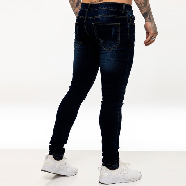Enzo Mens Super Skinny Stretch Tiradores Rotos Vaqueros con cierre Zip Fly. 2 bolsillos frontales, 2 traseros y bolsillo de 1 moneda, botones y remaches de marca.