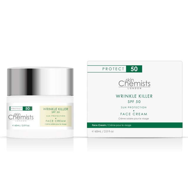 skinChemists Wrinkle Killer Sun Protection Day Moisturizer SPF 50 is a powerful formula that combines sun protection with anti-aging benefits. Infused with ingredients like Aloe Barbadensis Leaf Juice, Hydrolyzed Collagen, and Persea Gratissima Oil, it not only shields the skin from harmful UV rays but also hydrates, smooths, and plumps the skin. This clean beauty product is perfect for those looking for a multi-tasking moisturizer that promotes healthy, youthful-looking skin.