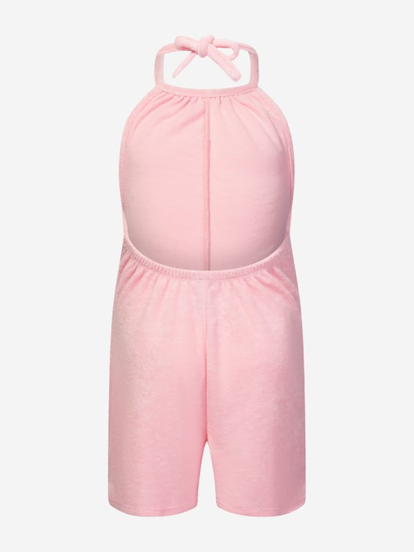 Comfort and style converge for this girls pink playsuit from AY by Ayla. Designed for young influencers, this cosy fleece piece is made for dreaming big with a fashionable twist. Perfect for playdates as well luxe lounging, the soft, lush fabric ensures that feel good factor. Halterneck Tie Fastening Bound Trims