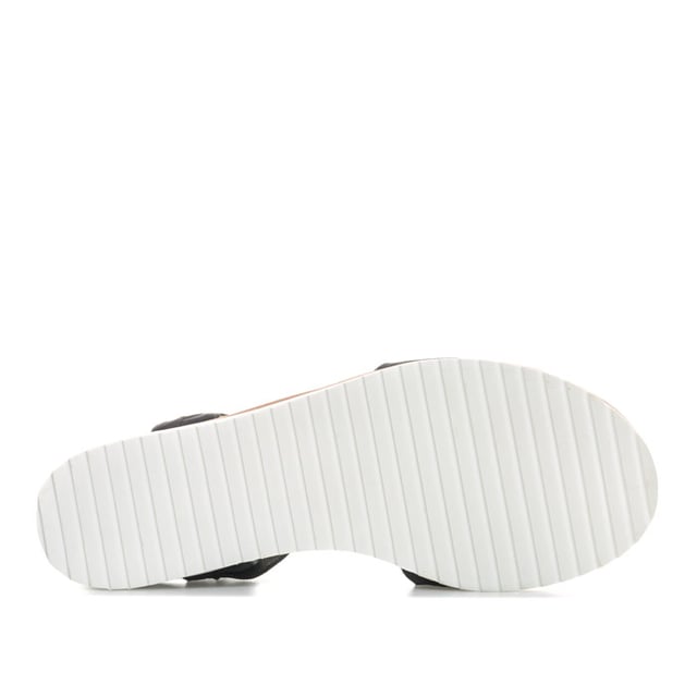 Women's Skechers BOBS Desert Kiss Sandals in Black Womens Skechers BOBS Desert Kiss Sandals in black. Strappy casual comfort sandals.- Soft and smooth durasuede fabric upper.- Bandage strap to front with perforated detail.- Elasticated instep ankle strap for flexible comfort.- Slingback ankle strap with hook and loop fastening for a custom fit. - Smooth fabric strap lining. - Memory Foam cushioned comfort insole.- Durasuede wrapped low wedge midsole with perforated detail. - Flexible traction outsole. - Wedge height: 3cm (1.25“) approximately.- Textile upper and lining Synthetic sole. - Ref: 31440-BLKMeasurements are intended for guidance only.