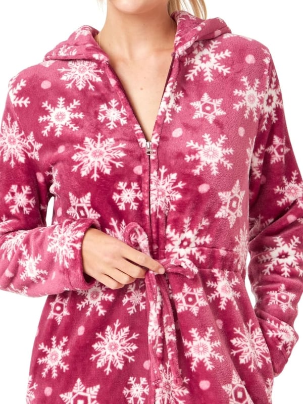 Flolded Robe Snowflake Fleece Hooded Robe
