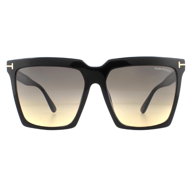 Tom Ford Sunglasses Sabrina 02 FT0764 01B Shiny Black Grey Smoke Gradient are a very bold square style with angular corners for a great strong modern look.