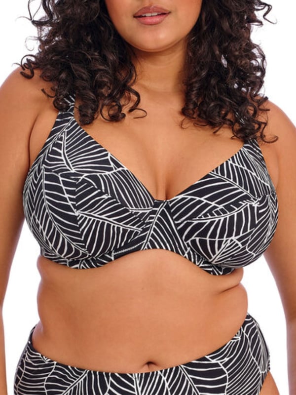 Kata Beach Underwired Plunge Bikini Top. Neckline has concealed elastic for ease of fit and material is cut from a lightweight printed fabric with Xtra Life Lycra. This product is recommended as hand wash only.