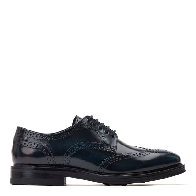 Base London Mens Bryce Hi Shine Navy Leather Brogue Shoes