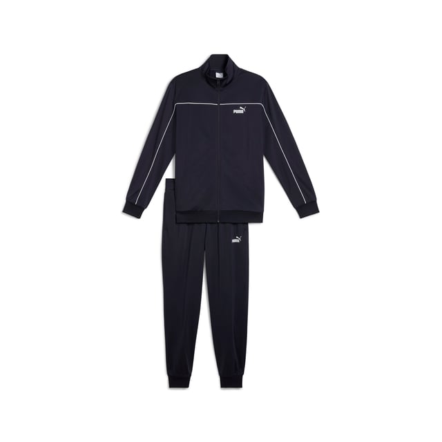 PRODUCT STORY: These everyday essentials feature a high-collar jacket with rib cuffs and waistband, plus pants with an elastic waistband and internal drawcord for customized comfort. PUMA No. 1 Logo rubber prints and piping details complete the look. FEATURES & BENEFITS: Made with at least 90% recycled materials. DETAILS: Regular fit; High-collar; Elastic waistband with internal drawcord; Ribbed cuffs; Closed bottom; PUMA branding details; 100% polyester Recycled - tricot - 220.00 g/m - piece dyed - Mechanical - Brushing, Mechanical - UPFMain Material 3: 100% polyester Recycled - tricot - 220.00 g/m - piece dyed - Mechanical - Brushing, Mechanical - UPF.  Our model is 180 cm tall and is wearing size M UK.
