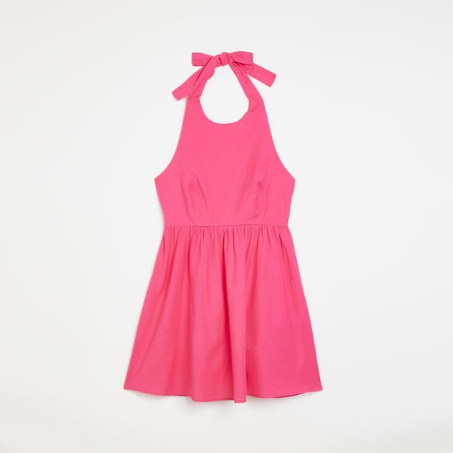 Linen fabric, Halter neckline, Sleeveless, Tie fastening, Mini length, Our model wears a UK 8 and is 175cm/5'9'' tall